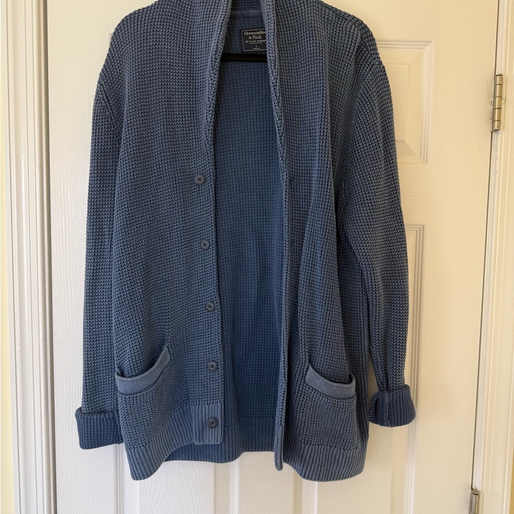 Abercrombie & Fitch Men’s Slate Blue Knit Shawl Collar Cardigan